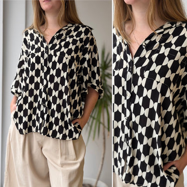 Dissh Hattie Black & Cream Vacation Shirt Blouse, 10 / Large