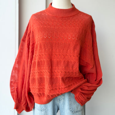 Mr Mittens Lightweight Pointelle Knit Sweater in Bright Red, XS/S