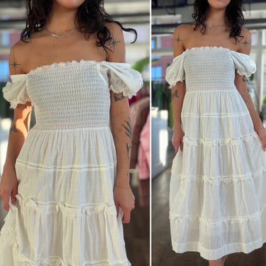 The Great Scallop Savannah Dress in White, 0