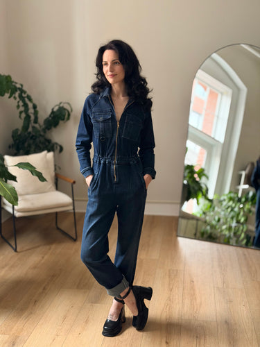 Mother Dark Denim Racer Jumpsuit, XSmall
