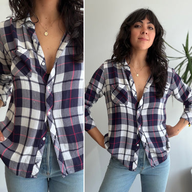 Rails Blue & White Plaid Button Up, Medium