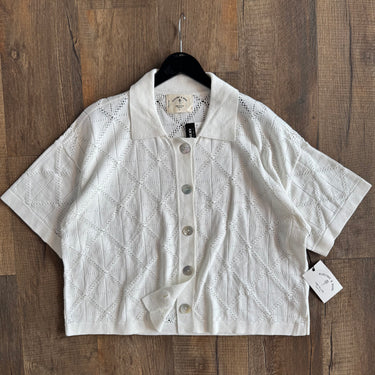 Electric Rose NWT Knit Ivory Short Sleeve Cardigan, Large