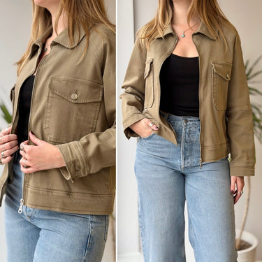 Rails  Denim Zip Up Jacket in Khaki, Medium