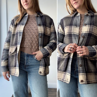 Jenni Kayne Farmhouse Shearling Lined Plaid Jacket, Small