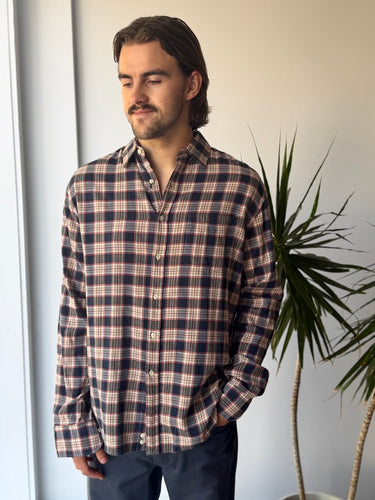 Mason's Blue & Tan Plaid Button Up, Men's XLarge