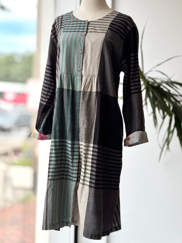 Gudrun Sjorden Gray & Blue Stripe Dress, XLarge