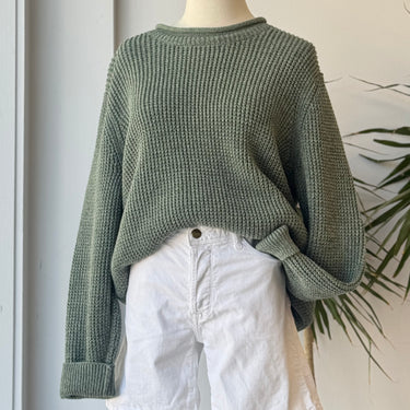 LL Bean Organic Cotton Waffle Roll Neck Sweater in Sage, Large