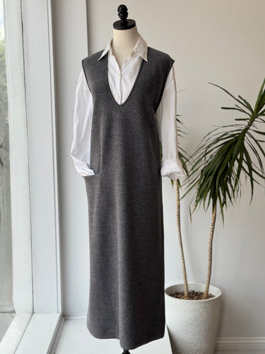 COS Gray Wool Sweater Vest Dress, Large