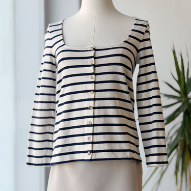 Sezane Linea Mariniere Cardigan in Navy & Ecru, XSmall