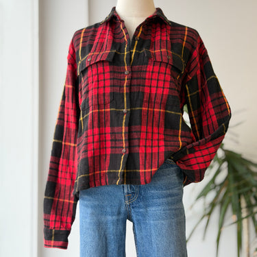 LL Bean Signature Red & Black Flannel Button Up, Small