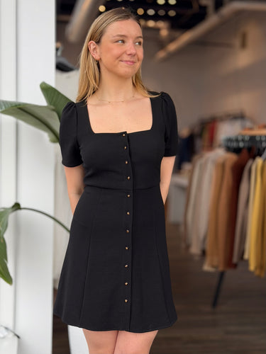 Sezane Black Button Front Mini Dress, 36