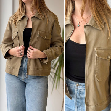 Rails  Denim Zip Up Jacket in Khaki, Medium