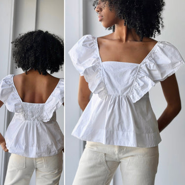 Ganni Bright White Popin Ruffle Top, 36/4