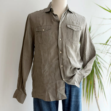 Doppelganger Gray Linen Pearlsnap Shirt, Men's Medium