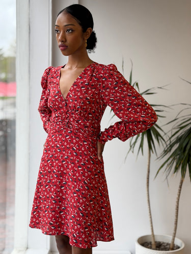 Veronica Beard Silk Marion Dress in Red Floral, 0