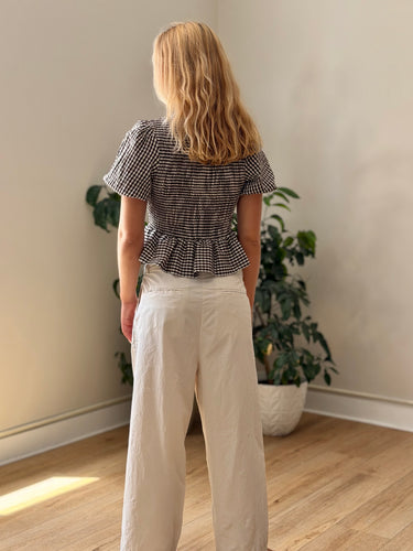 Deiji Studios Ecru Pleated Trouser Pants, Medium