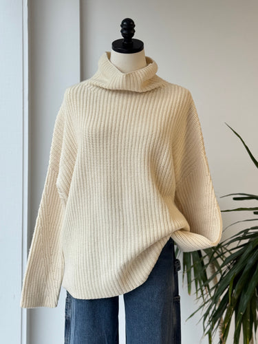 Naadam Wool Cashmere Cream Rib Knit Sweater, XSmall