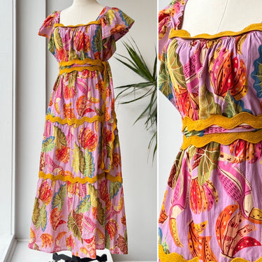 Farm Rio NWT Lilac Beaks & Bananas Maxi Dress, Small