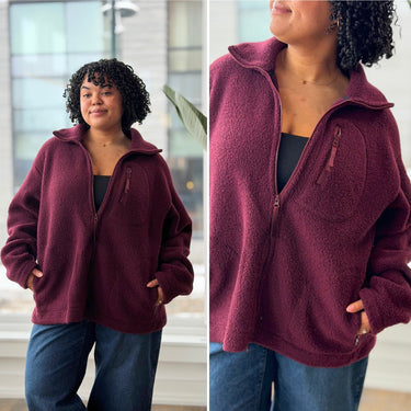 Astrid Wild Minna Minimalist Wool Fleece Jacket -Burgundy, XLarge