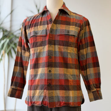 LL Bean Autumnal Plaid Thick Flannel Button Up, Men's Small