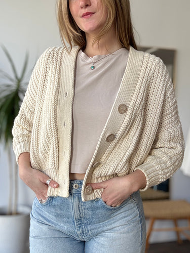 Babaa No 18 Cotton Cardigan in Natural, Free Size