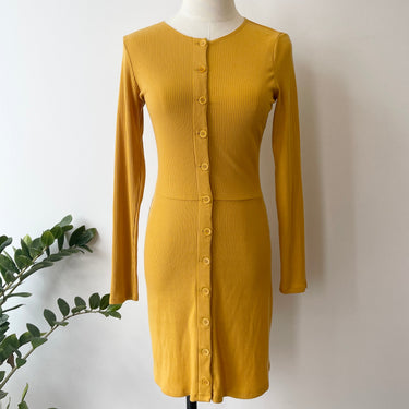 Reformation Mustard Ribbed Long Sleeve Dress / size medium / Freeport