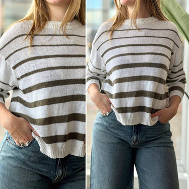 Brochu Walker Linen Blend Stripes Sweater, Small