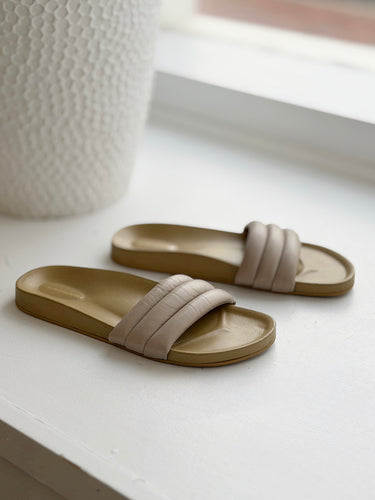 Beatrice Valenzuela Taupe Slides-gently worn, 9