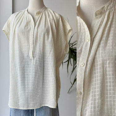 The Great Cream Windowpane Sheer Half Button Top, 1/Small