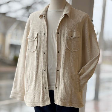 Billy Reid Summer Knit Fleece Shirt Jacket in Beige - couple pulls, Men's XLarge