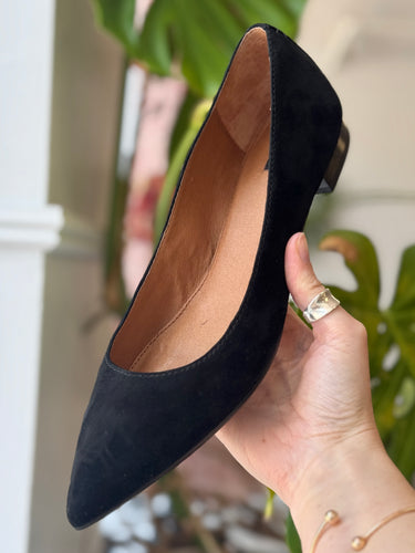 Frye Black Suede Point Flats, 8.5