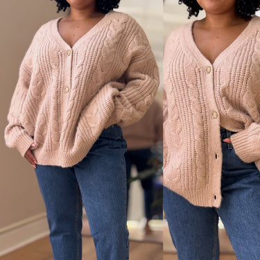 Jenni Kayne Cable Knit Cocoon Cardigan in Pale Pink, XXLarge