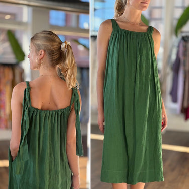 Amente NWT Shoulder Tie Green Linen Dress, XS/S