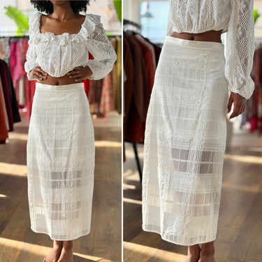 Mijeong Park NWT Plaid Lace Midi Skirt, XSmall