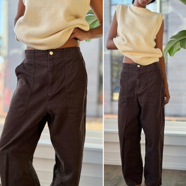 Shaina Mote Chocolate Pull On Cotton Barrel Pants, Medium