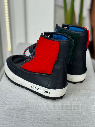 Tory Burch Sport Colorblock Sherpa Snow Boots, 6.5