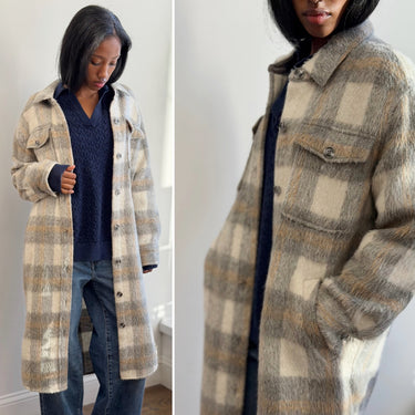 Reformation Plaid Long Shirt Jacket, XSmall