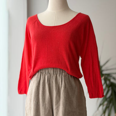 Shaina Mote Cotton Blend Knit Red Scoop Neck Top, Large