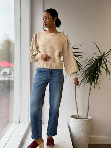 Curator Heather Oat Puff Sleeve Sweater, XS/S