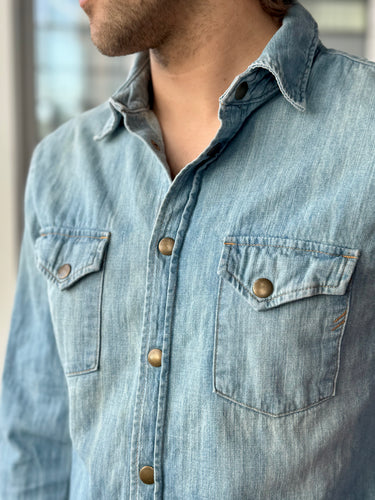 Billy Reid Denim Snap Shirt, Men's Medium