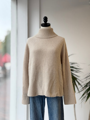 Pura Cashmere Cream Turtleneck Sweater, Medium