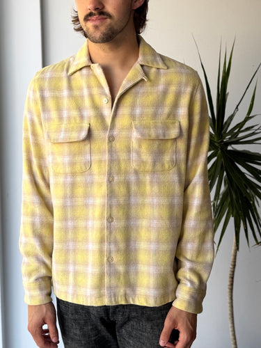 All Saints Jacinto Yellow Plaid Flannel Button Up, Men's Medium