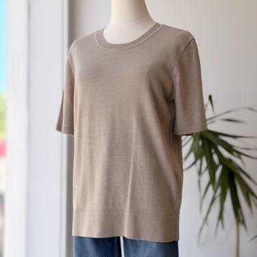 Woolx Short Sleeve Crew Neck in Taupe, Large