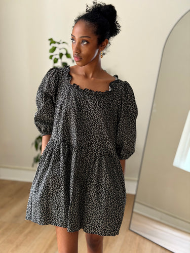 Sandy Liang Black Ditsy Floral Mini Dress, Small
