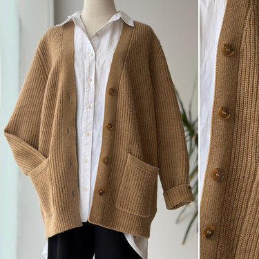 Outerknown Camel Chunky Merino Wool Cardigan, Small