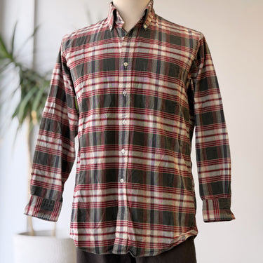 LL Bean Vintage 100% Cotton Red & Brown Plaid Button Up, Men's Medium