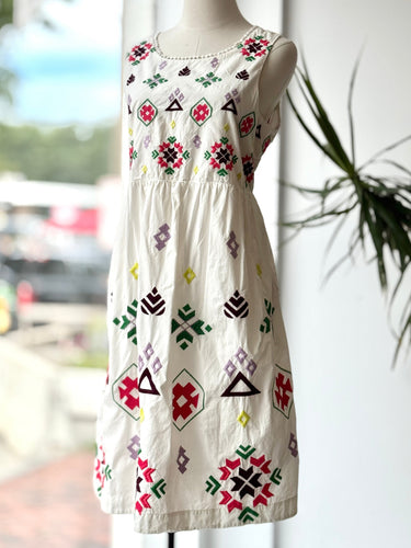 Anthropologie Ivory Embroidered Mini Dress, Large