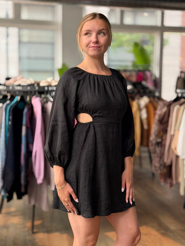 Dissh Black Linen Cut Out Dress, 8
