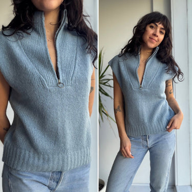 Hartford Blue Knit Half Zip Vest, 1/Small