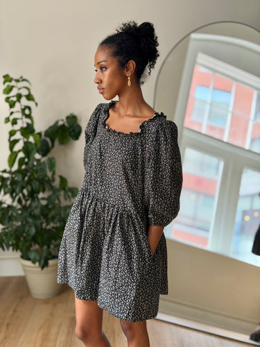 Sandy Liang Black Ditsy Floral Mini Dress, Small